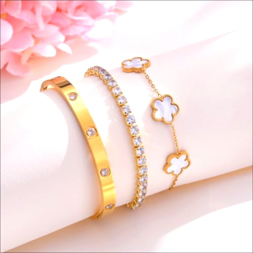 Stackable Gold Plated Bracelet Set, 3pcs Stainles… - image 4